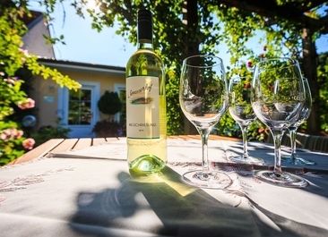 Weingut Sommerhof | Eine Flasche Welschriesling mit Weingläsern